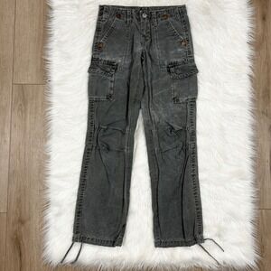 True Religion Kids Charcoal Gray Cargo Pants Straight Leg Contrast Stitch 14